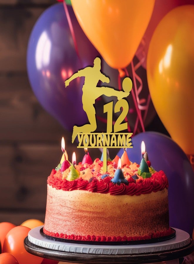 Yellow Nuts Personalised Football Soccer Cake Topper For Birthday Acrylic Golden Sports Theme Boys Mens Girls Props Cake Decor Decoration (Style 1) - Image 3